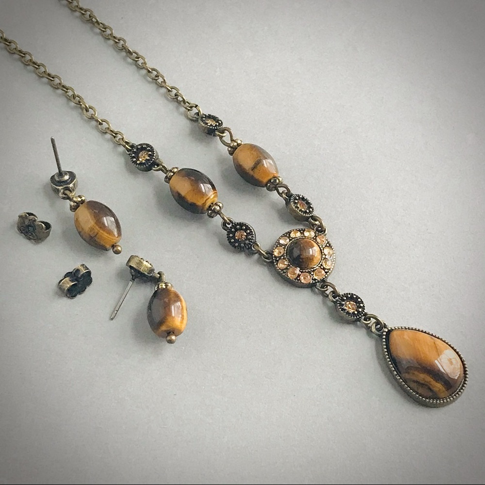 Avon Jewelry Set Necklace & Earrings 1990s–2000s Tiger Eye Look